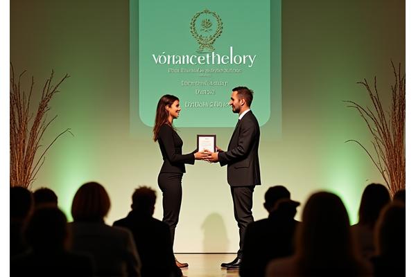 Chloé et Antoine recevant le Prix Innovation Durable Région Occitanie 2023 sur une scène, souriants et fiers.