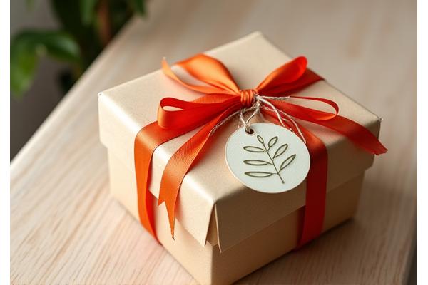 Une box cadeau Veridian Bloom joliment emballée avec un ruban et une carte, prête à être offerte.
