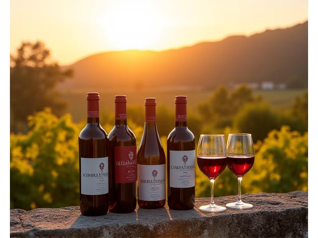 Verres de vin et bouteilles d'appellations régionales