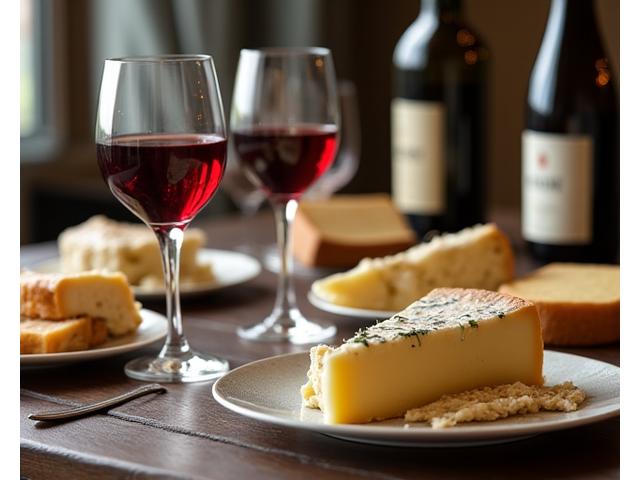 Table de dégustation de fromages et vins