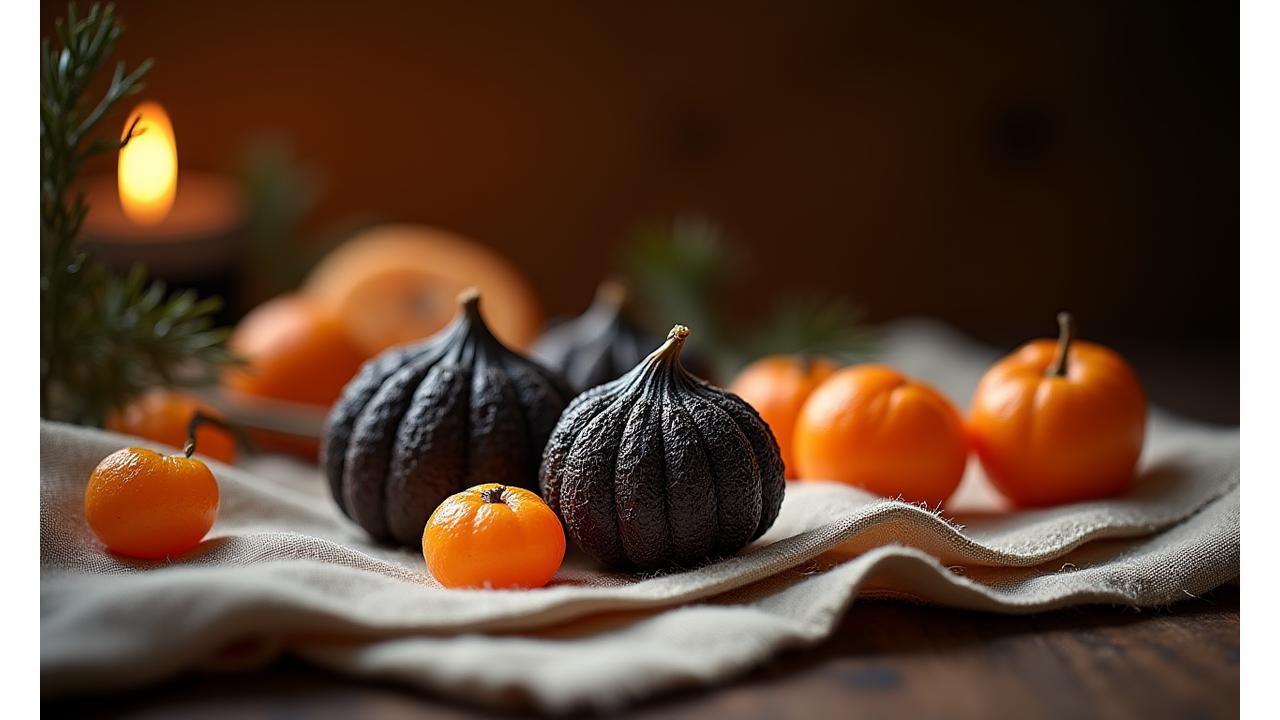 Sélection de produits d'hiver: truffes, agrumes et foies gras